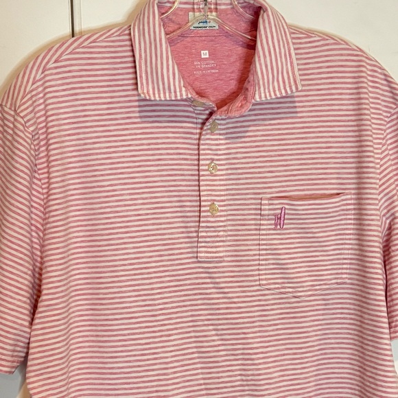 Johnnie-O Dante Raspberry Pink White Stripe Pocket Polo Short Sleeve Shirt M - Picture 3 of 8